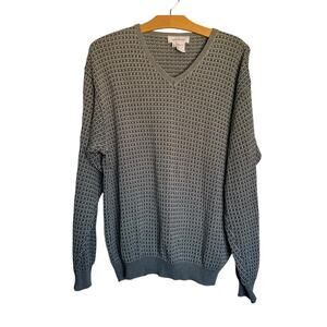 Ermenegildo Zegna Woven Knit V-Neck Dad Grandpa Gray Sweater Cotton Blend Size L